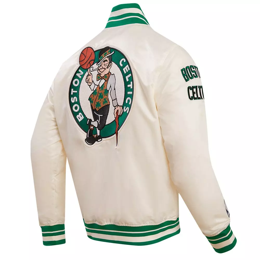 Pro Standard Men's NBA Boston Celtics Retro Classic Rib Satin Jacket - Eggshell/Kelly Green - EGGSHELL /KELLY GREEN