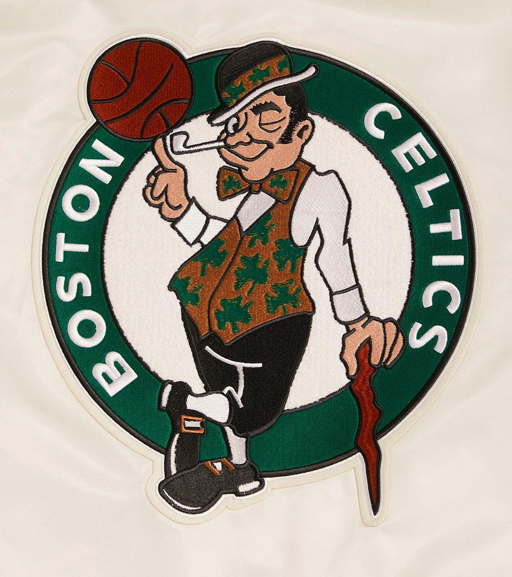 Pro Standard Men's NBA Boston Celtics Retro Classic Rib Satin Jacket -Eggshell/Kelly Green - EGGSHELL /KELLY GREEN Thumbnail View 5