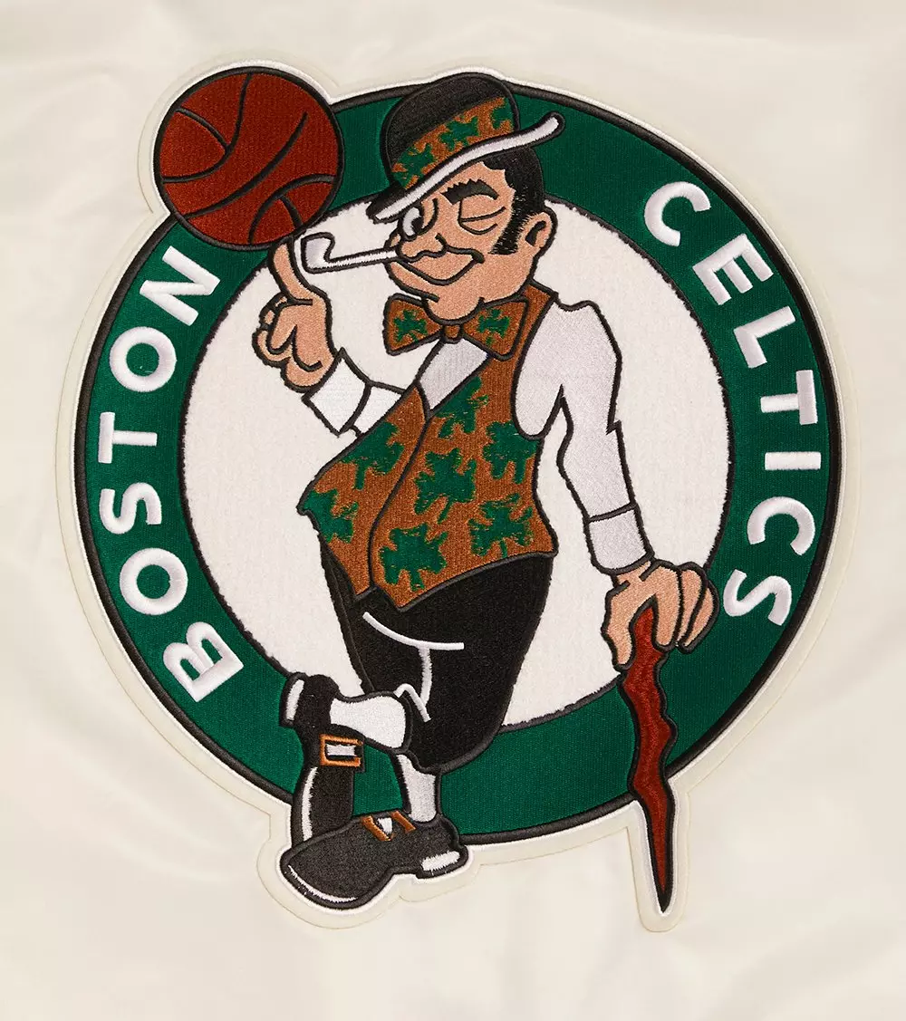 Pro Standard Men's NBA Boston Celtics Retro Classic Rib Satin Jacket -Eggshell/Kelly Green - EGGSHELL /KELLY GREEN