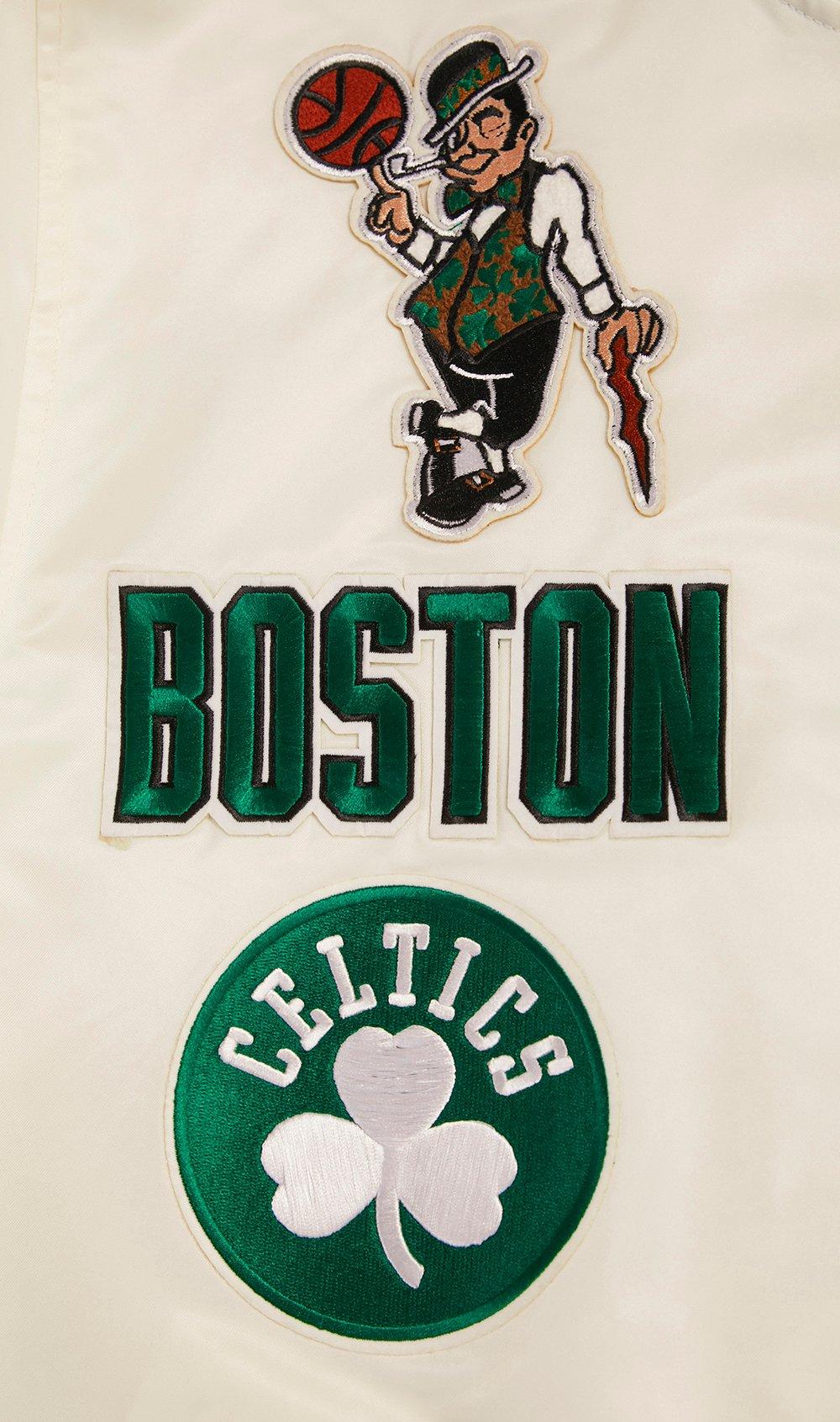 Pro Standard Men's NBA Boston Celtics Retro Classic Rib Satin Jacket - Eggshell/Kelly Green - EGGSHELL /KELLY GREEN Thumbnail View 6