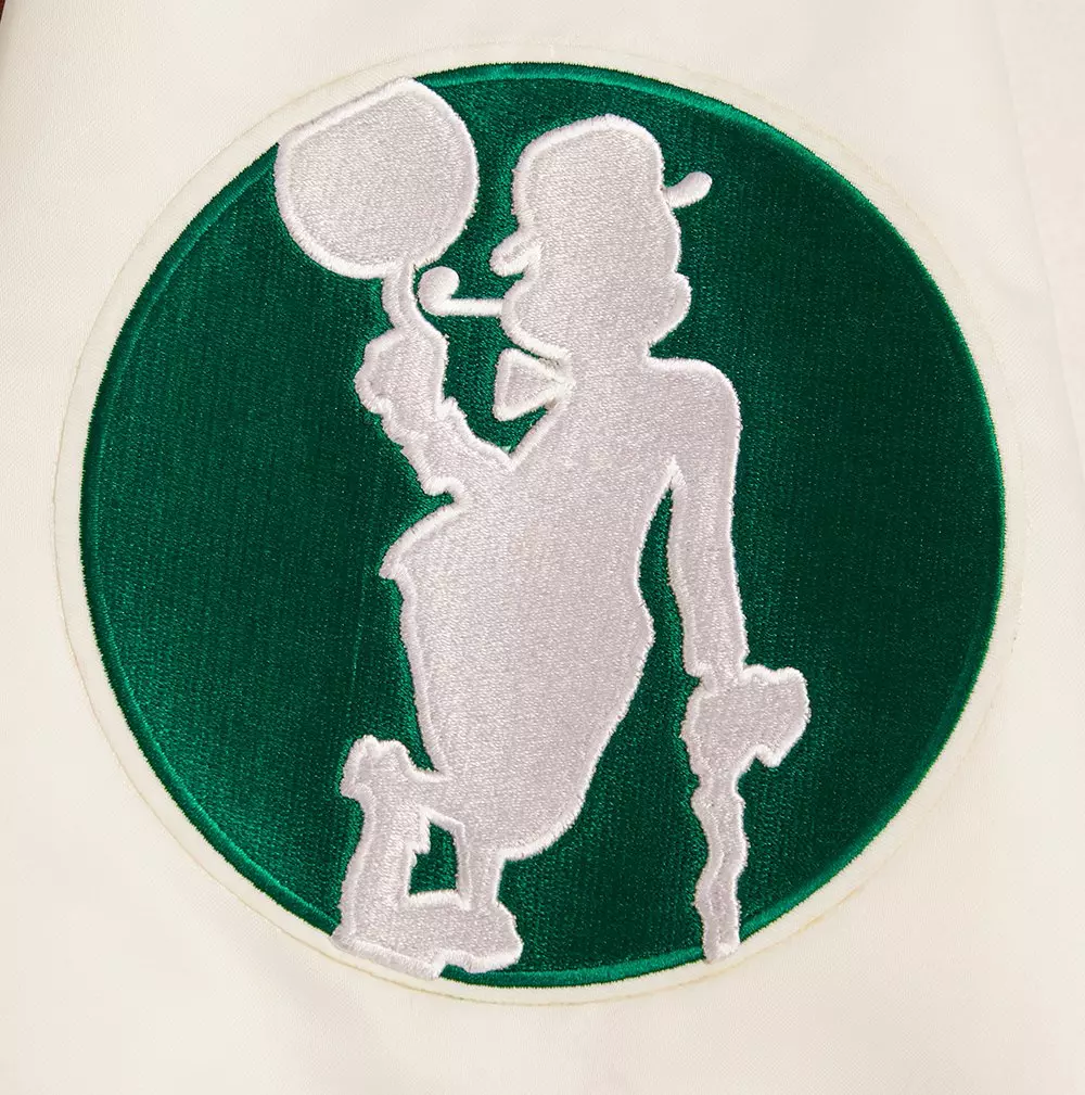 Pro Standard Men's NBA Boston Celtics Retro Classic Rib Satin Jacket -Eggshell/Kelly Green - EGGSHELL /KELLY GREEN