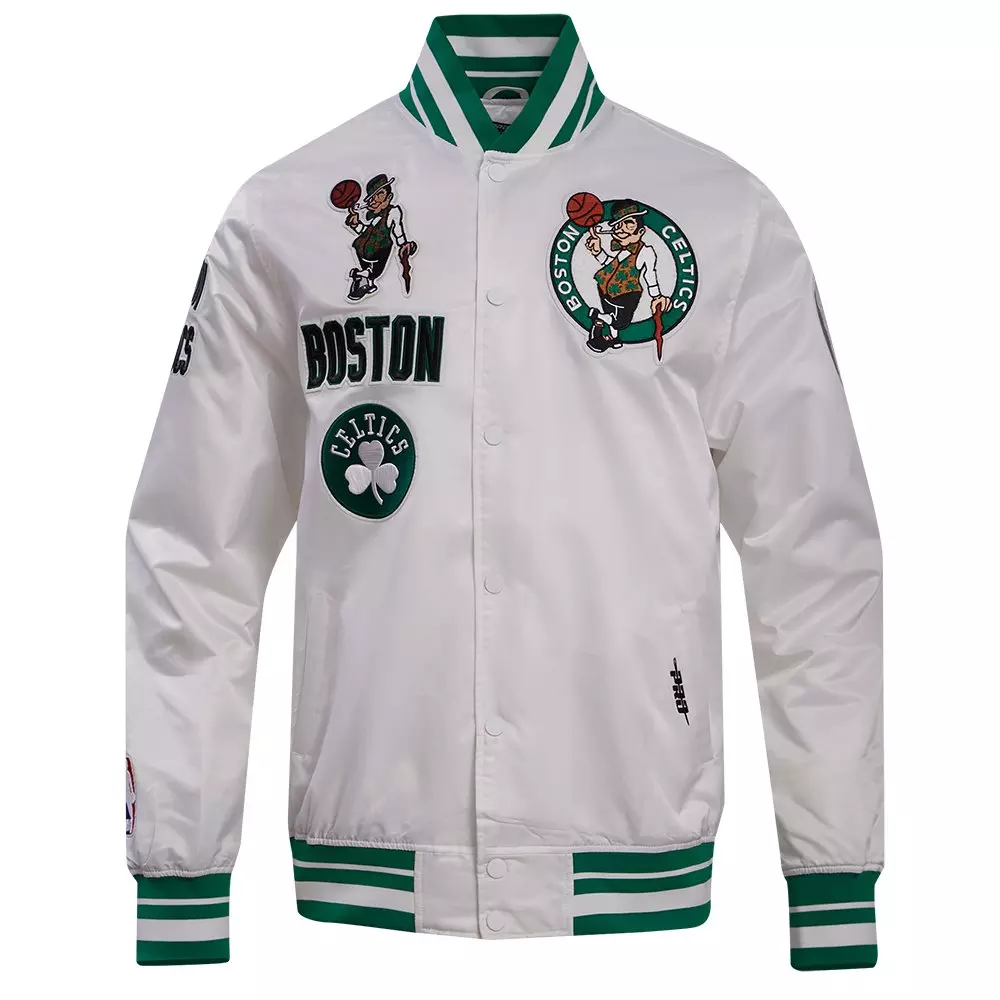 Pro Standard Men's NBA Boston Celtics Retro Classic Rib Satin Jacket - White/Kelly Green - WHITE/KELLY GREEN