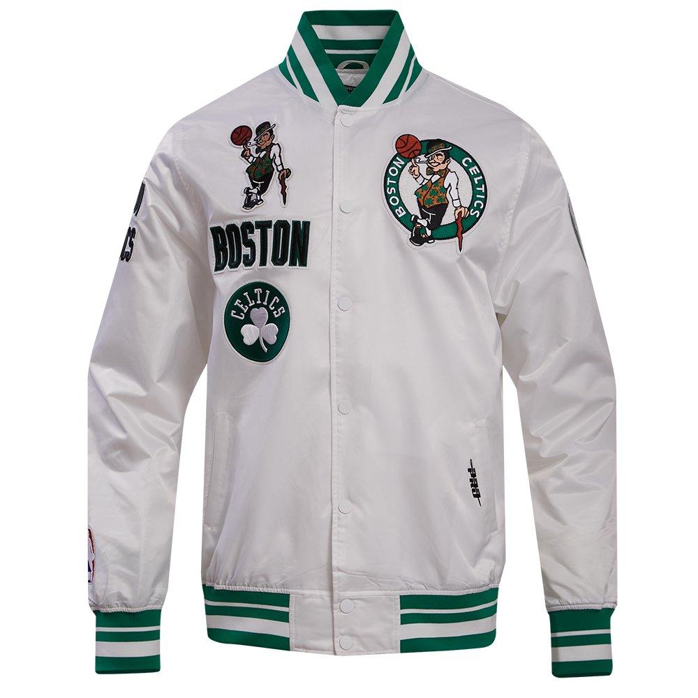 Pro Standard Men's NBA Boston Celtics Retro Classic Rib Satin Jacket -White/Kelly Green - WHITE/KELLY GREEN Thumbnail View 1