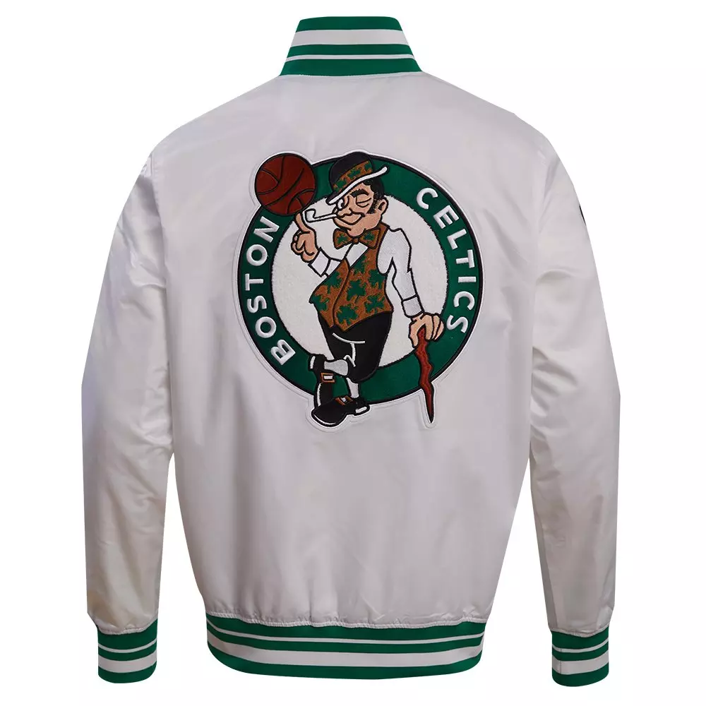 Pro Standard Men's NBA Boston Celtics Retro Classic Rib Satin Jacket -White/Kelly Green - WHITE/KELLY GREEN