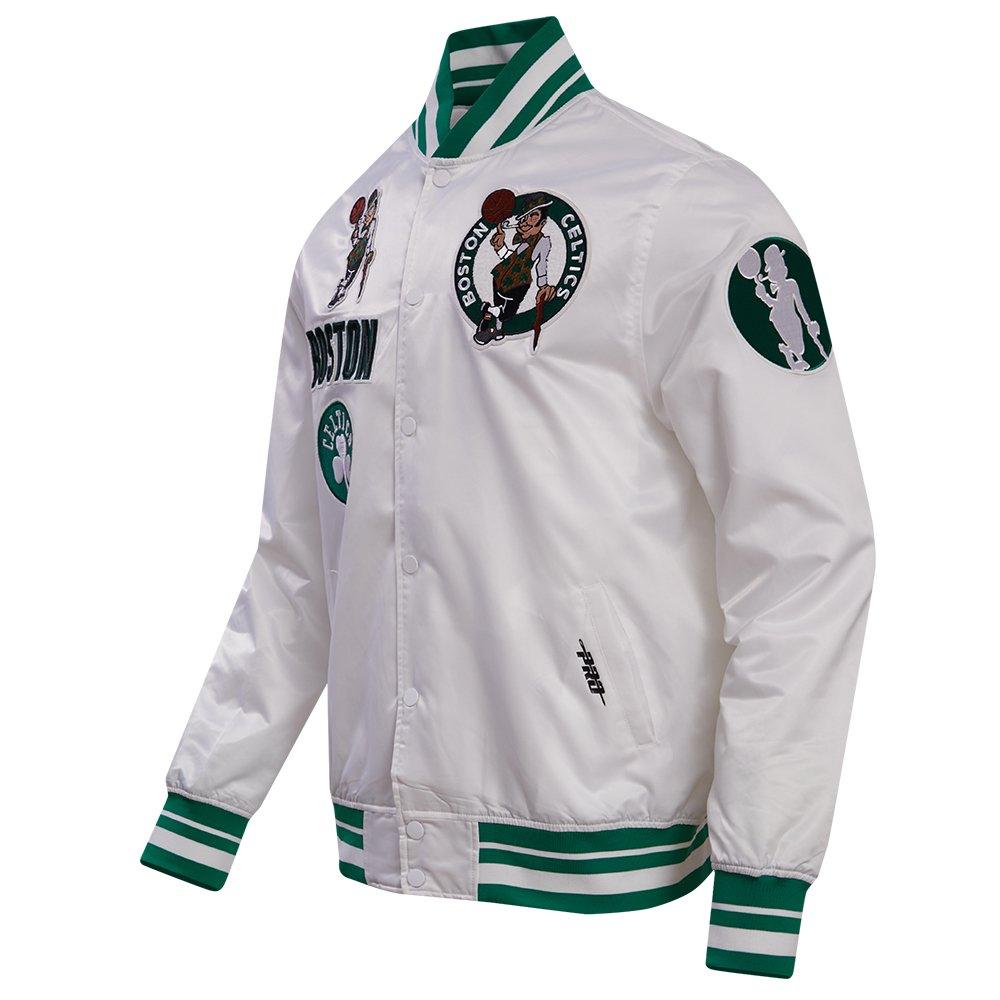 Pro Standard Men's NBA Boston Celtics Retro Classic Rib Satin Jacket -White/Kelly Green - WHITE/KELLY GREEN Thumbnail View 3