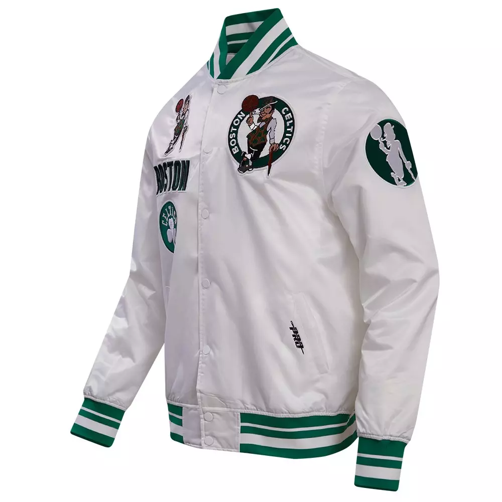 Pro Standard Men's NBA Boston Celtics Retro Classic Rib Satin Jacket -White/Kelly Green - WHITE/KELLY GREEN