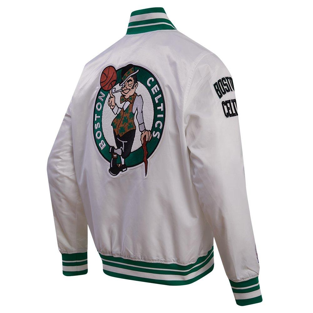 Pro Standard Men's NBA Boston Celtics Retro Classic Rib Satin Jacket -White/Kelly Green - WHITE/KELLY GREEN Thumbnail View 4