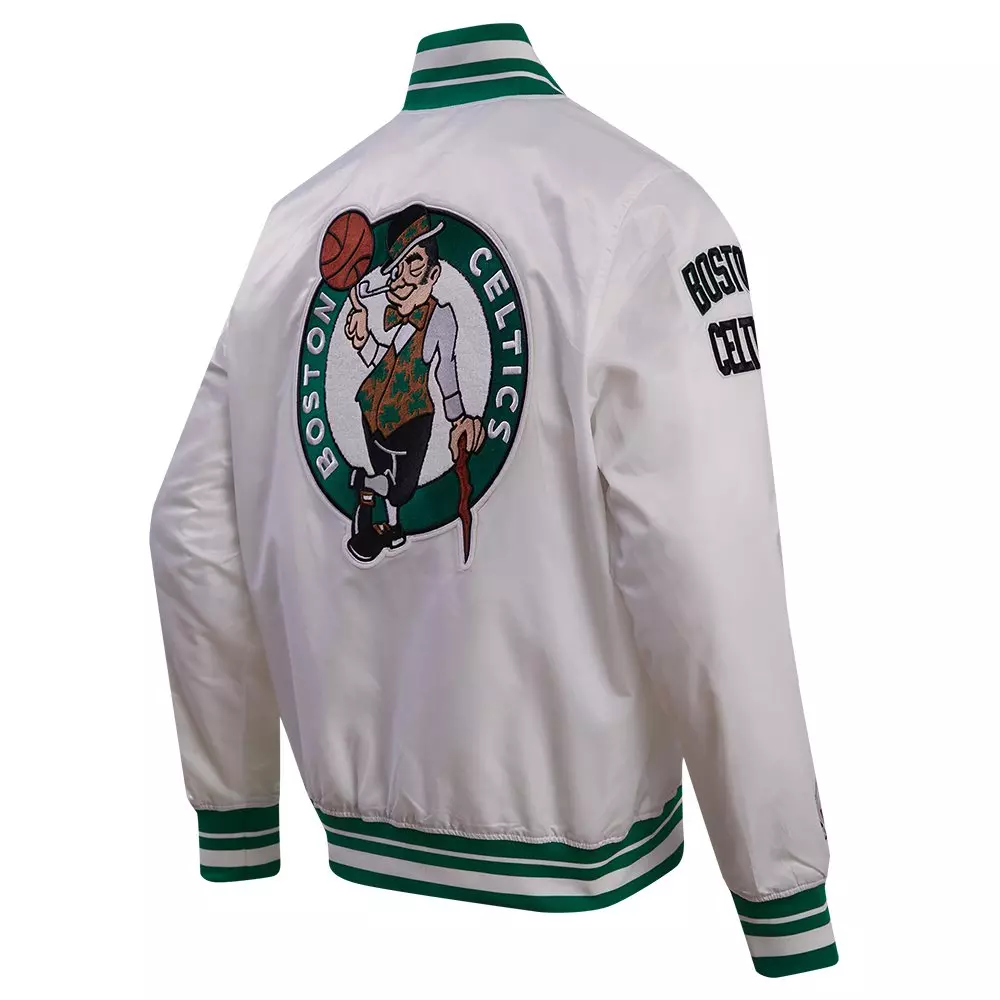 Pro Standard Men's NBA Boston Celtics Retro Classic Rib Satin Jacket -White/Kelly Green - WHITE/KELLY GREEN