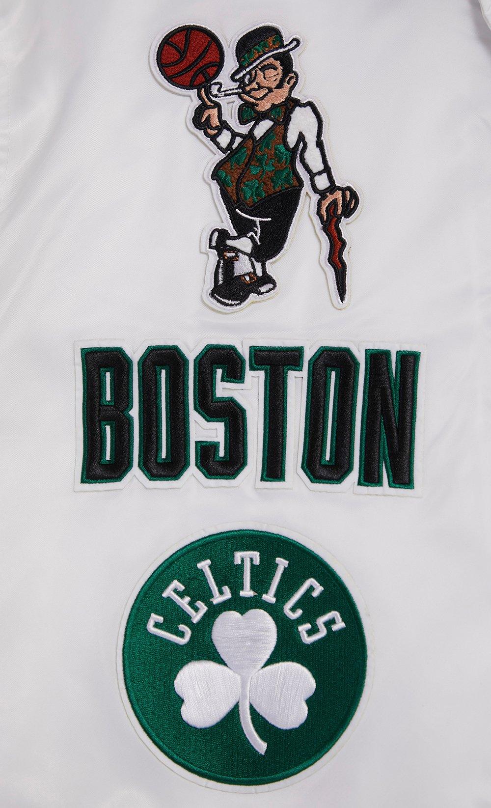 Pro Standard Men's NBA Boston Celtics Retro Classic Rib Satin Jacket -White/Kelly Green - WHITE/KELLY GREEN Thumbnail View 8
