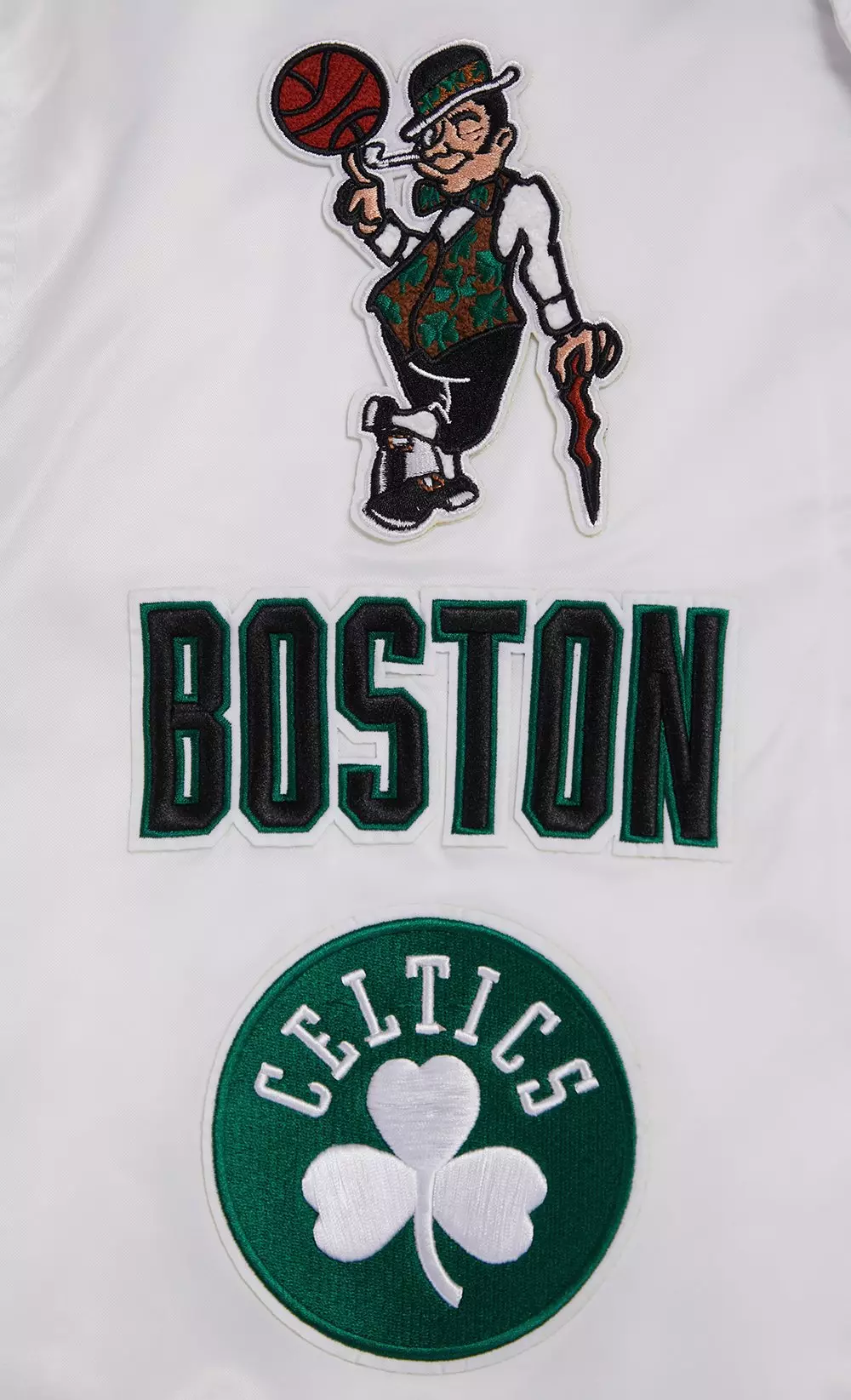 Pro Standard Men's NBA Boston Celtics Retro Classic Rib Satin Jacket -White/Kelly Green - WHITE/KELLY GREEN