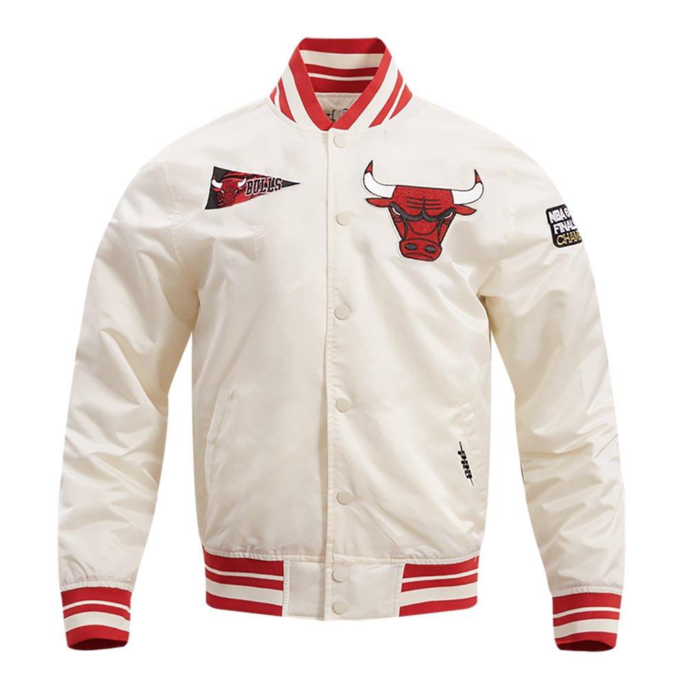 Pro Standard Men's NBA Chicago Bulls Retro Classic Rib Satin Jacket -Eggshell/Red - EGGSHELL/RED Thumbnail View 1
