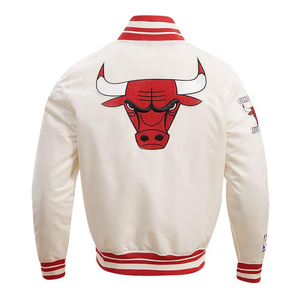 Pro Standard Men's NBA Chicago Bulls Retro Classic Rib Satin Jacket - Eggshell/Red - EGGSHELL/RED Thumbnail View 2