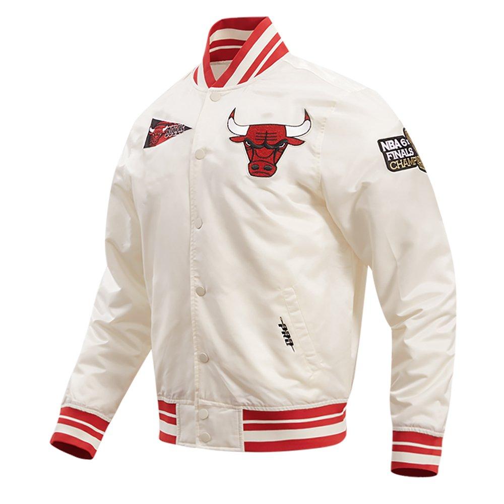 Pro Standard Men's NBA Chicago Bulls Retro Classic Rib Satin Jacket - Eggshell/Red - EGGSHELL/RED Thumbnail View 3