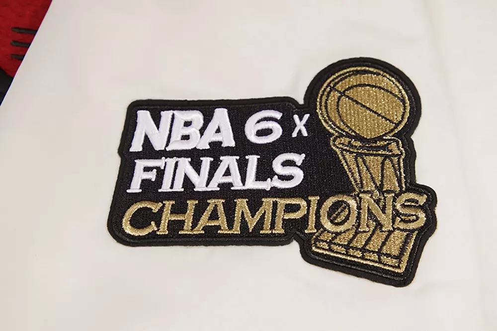 Pro Standard Men's NBA Chicago Bulls Retro Classic Rib Satin Jacket - Eggshell/Red - EGGSHELL/RED