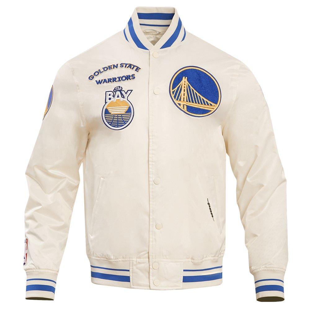 Pro Standard Men's NBA Golden State Warriors Retro Classic Rib Satin Jacket -Eggshell/Royal - EGGSHELL/ROYAL BLUE Thumbnail View 1
