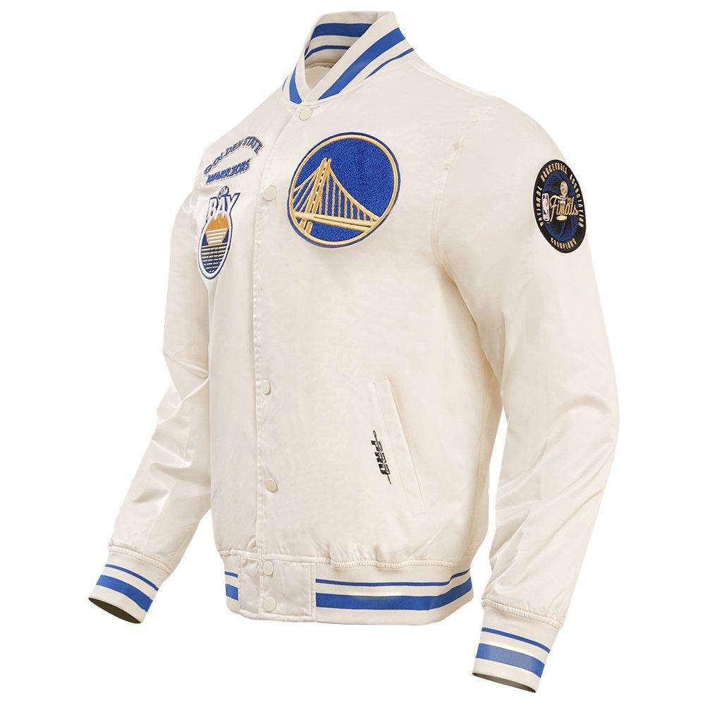 Pro Standard Men's NBA Golden State Warriors Retro Classic Rib Satin Jacket - Eggshell/Royal - EGGSHELL/ROYAL BLUE Thumbnail View 3
