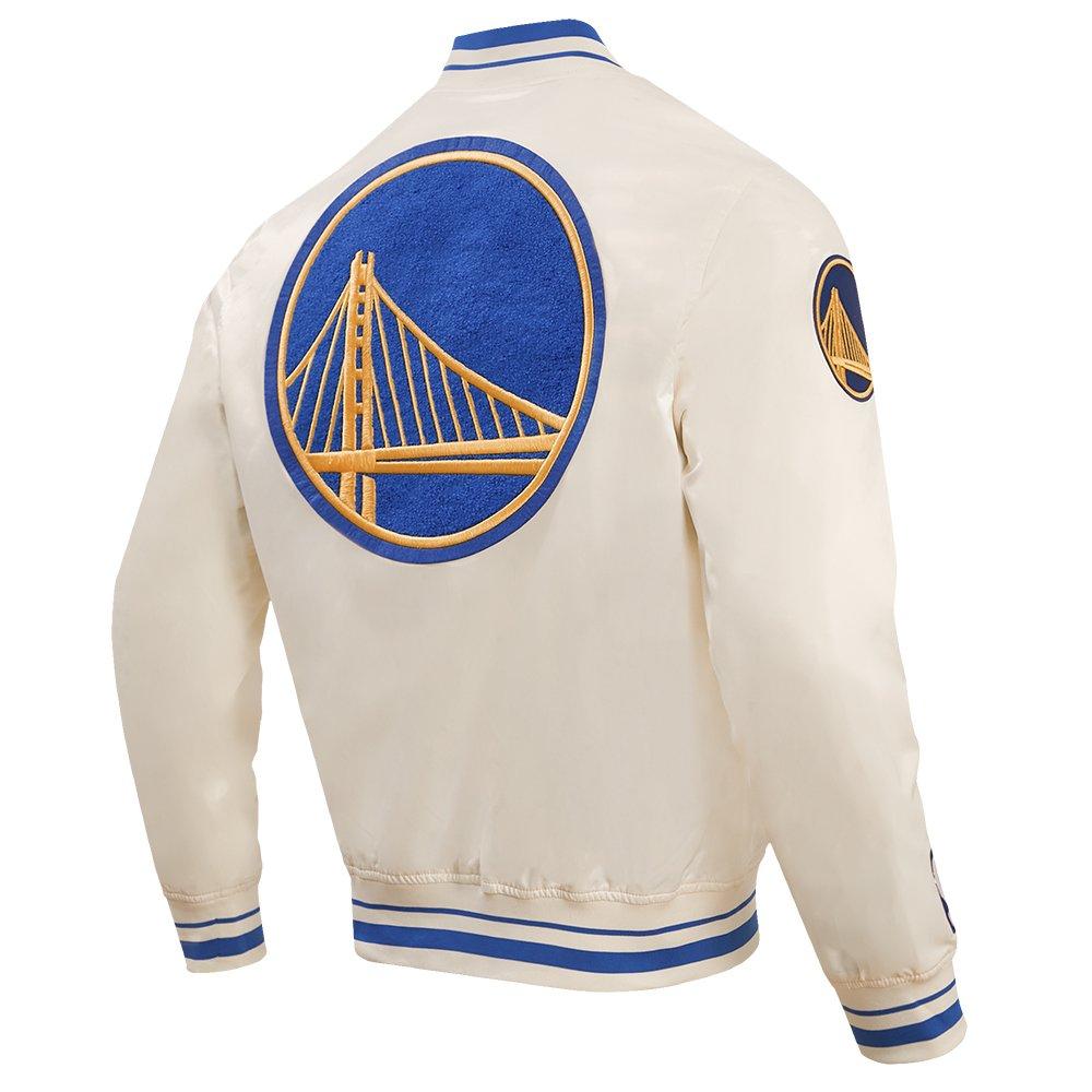 Pro Standard Men's NBA Golden State Warriors Retro Classic Rib Satin Jacket - Eggshell/Royal - EGGSHELL/ROYAL BLUE Thumbnail View 4