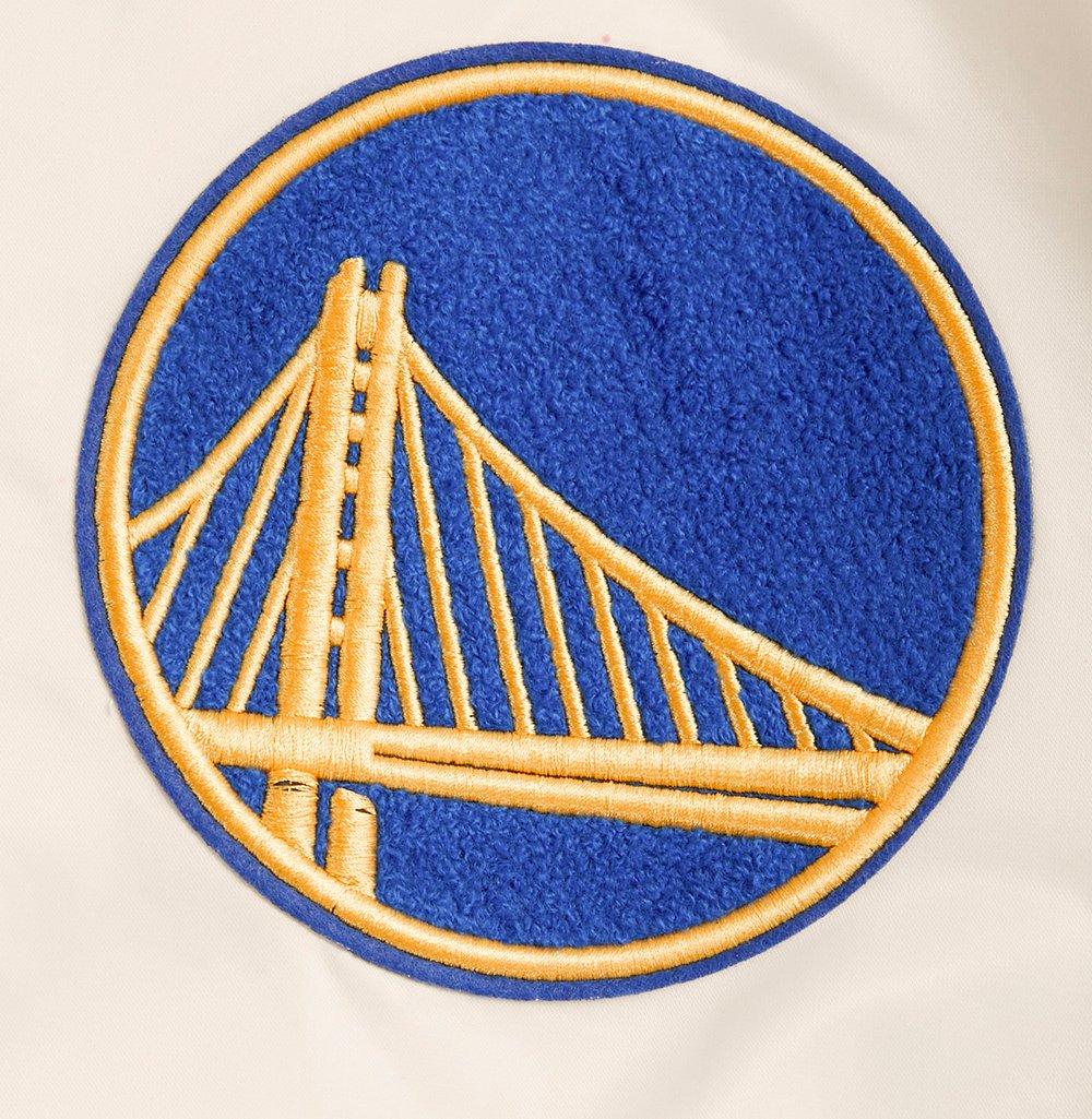 Pro Standard Men's NBA Golden State Warriors Retro Classic Rib Satin Jacket -Eggshell/Royal - EGGSHELL/ROYAL BLUE Thumbnail View 6