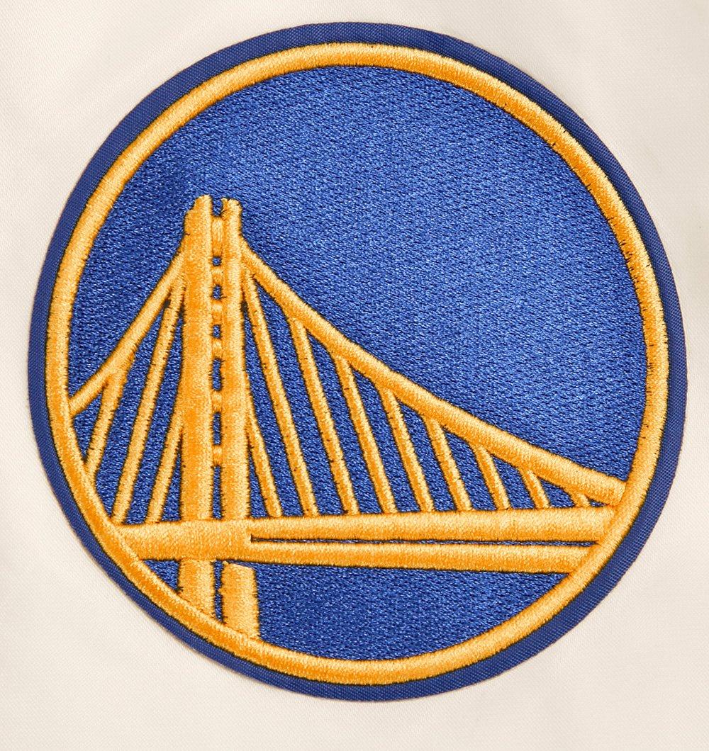 Pro Standard Men's NBA Golden State Warriors Retro Classic Rib Satin Jacket -Eggshell/Royal - EGGSHELL/ROYAL BLUE Thumbnail View 7