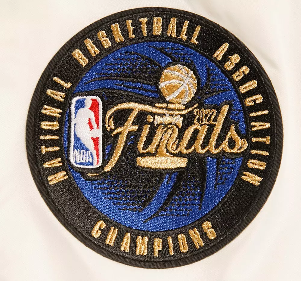 Pro Standard Men's NBA Golden State Warriors Retro Classic Rib Satin Jacket - Eggshell/Royal - EGGSHELL/ROYAL BLUE