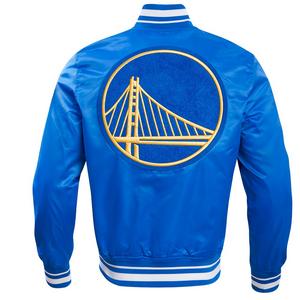 Pro Standard Men's NBA Golden State Warriors Retro Classic Rib Satin Jacket -Royal Blue