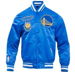 Pro Standard Men's NBA Golden State Warriors Retro Classic Rib Satin Jacket -Royal Blue
