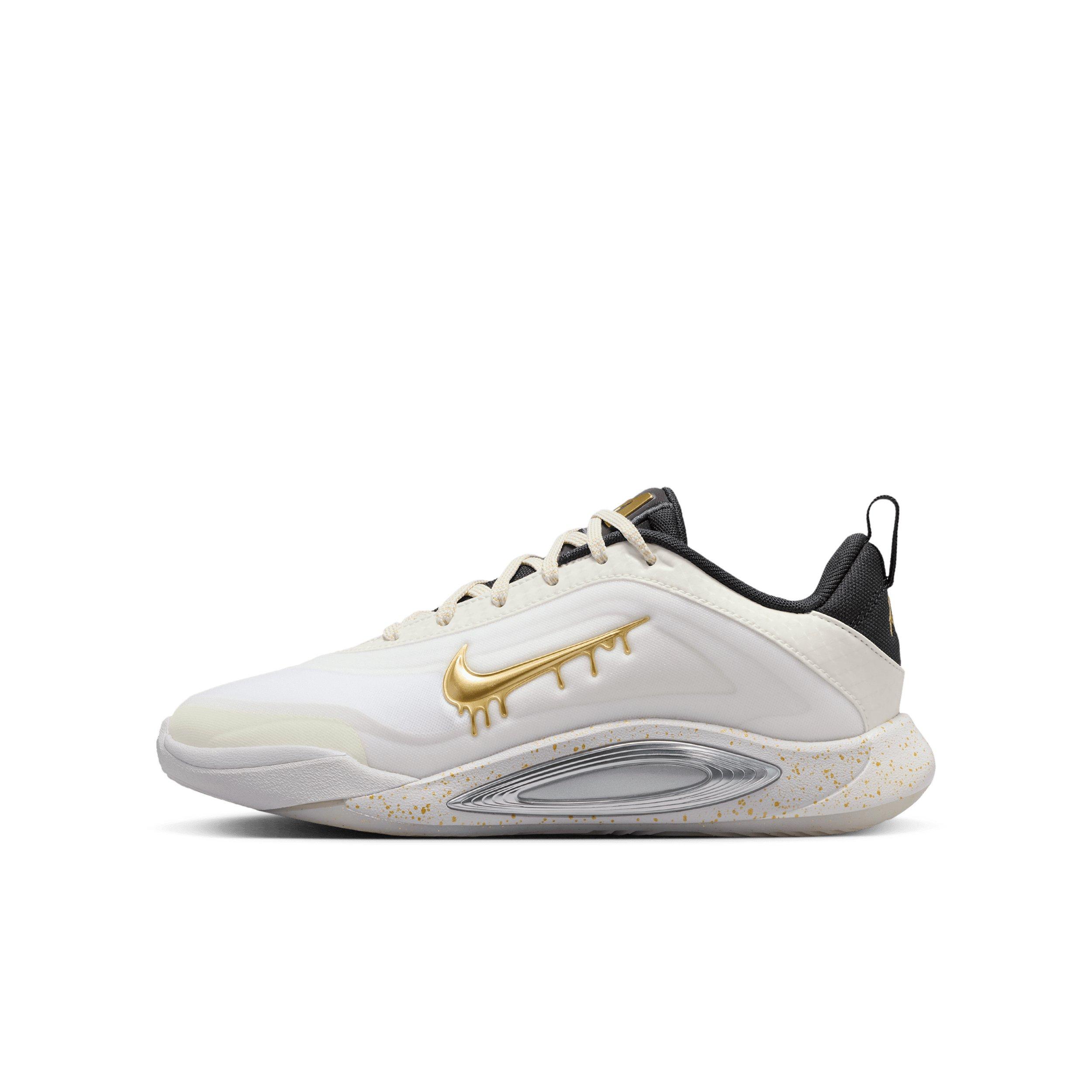 Nike A'One Unanimous "Sail/Vast Grey/Off Noir/Metallic Gold" Grade School Boys' Basketball Shoe - SAIL/GREY/OFF NOIR/GOLD Thumbnail View 2