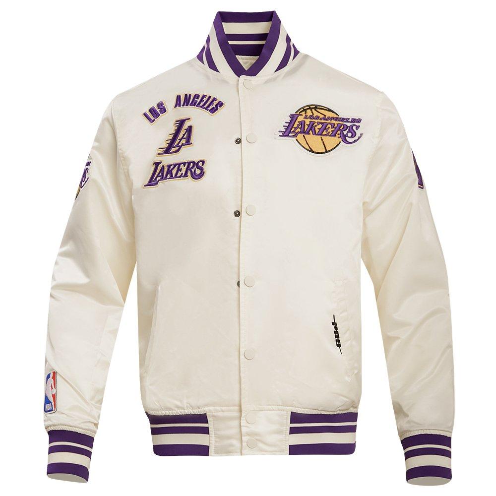 Pro Standard Men's NBA Los Angeles Lakers Retro Classic Rib Satin Jacket - Eggshell/Purple - EGGSHELL/PURPLE Thumbnail View 1