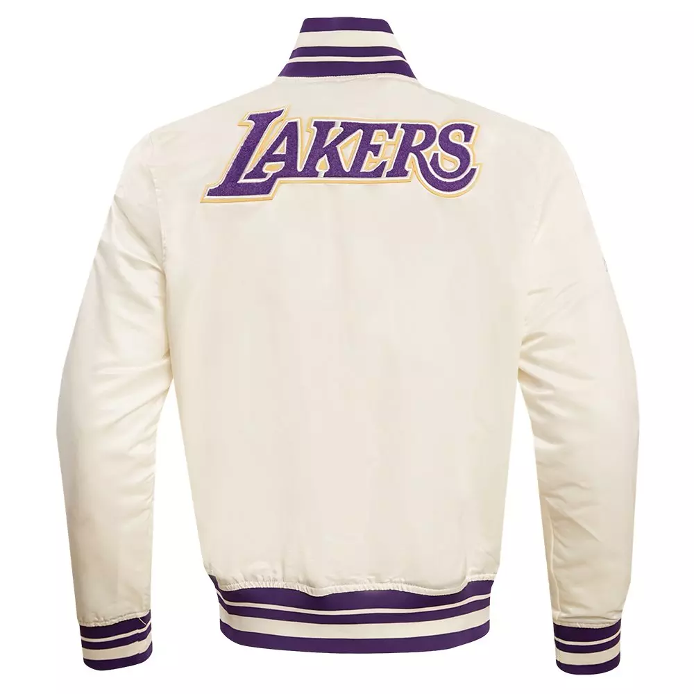 Pro Standard Men's NBA Los Angeles Lakers Retro Classic Rib Satin Jacket -Eggshell/Purple - EGGSHELL/PURPLE