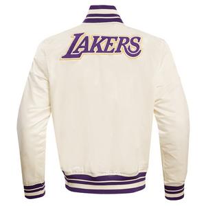 Pro Standard Men's NBA Los Angeles Lakers Retro Classic Rib Satin Jacket -Eggshell/Purple