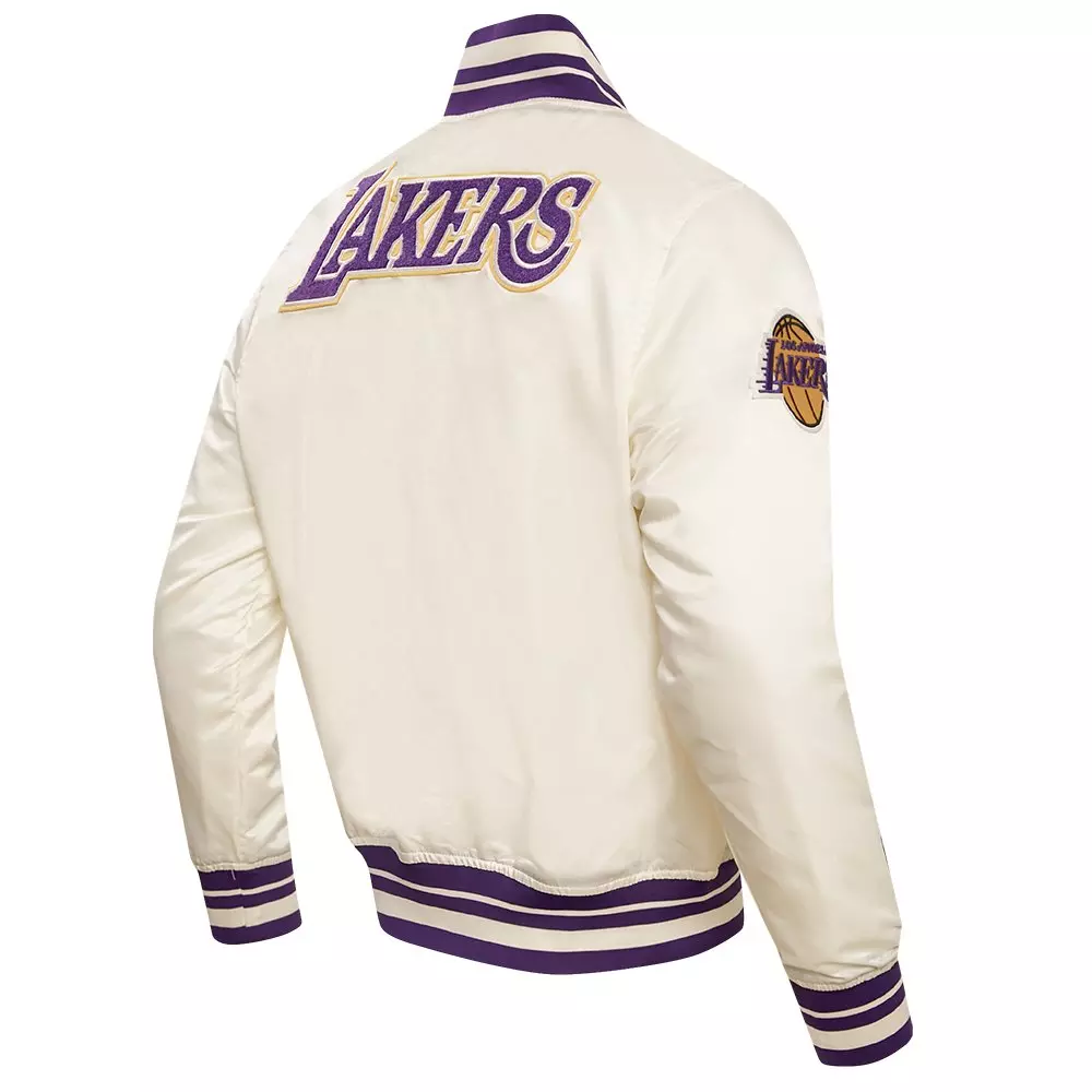 Pro Standard Men's NBA Los Angeles Lakers Retro Classic Rib Satin Jacket - Eggshell/Purple - EGGSHELL/PURPLE