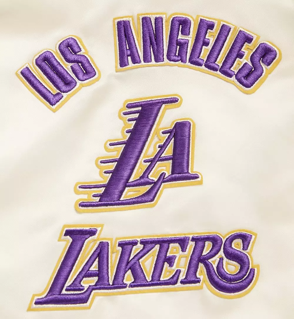 Pro Standard Men's NBA Los Angeles Lakers Retro Classic Rib Satin Jacket - Eggshell/Purple - EGGSHELL/PURPLE