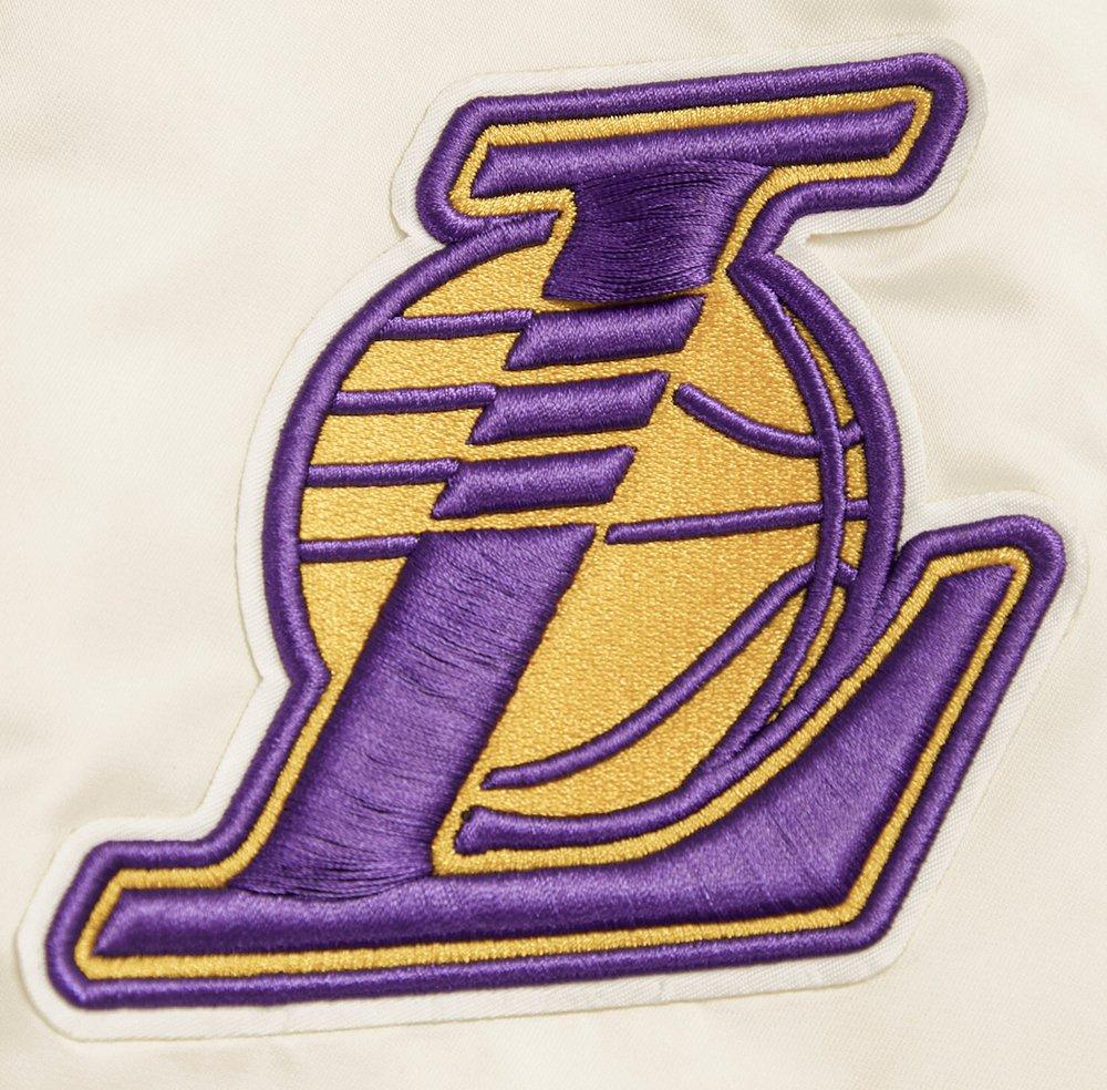 Pro Standard Men's NBA Los Angeles Lakers Retro Classic Rib Satin Jacket -Eggshell/Purple - EGGSHELL/PURPLE Thumbnail View 8