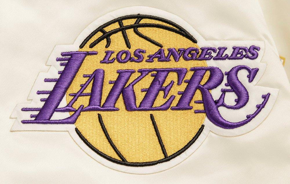 Pro Standard Men's NBA Los Angeles Lakers Retro Classic Rib Satin Jacket -Eggshell/Purple - EGGSHELL/PURPLE Thumbnail View 9