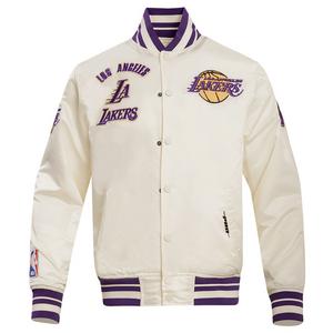 Pro Standard Men's NBA Los Angeles Lakers Retro Classic Rib Satin Jacket -Eggshell/Purple