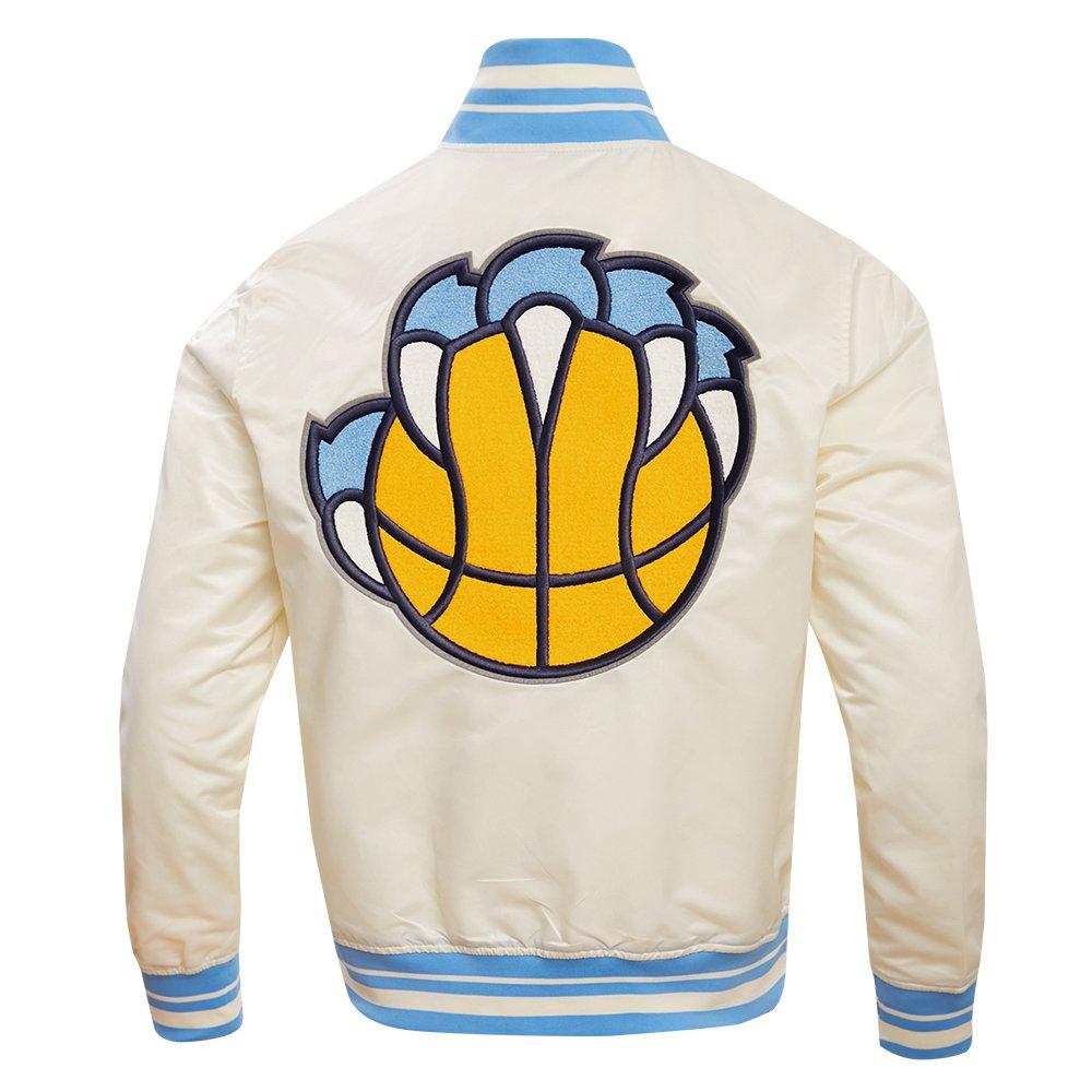 Pro Standard Men's NBA Memphis Grizzlies Retro Classic Rib Satin Jacket -Eggshell/Blue - EGGSHELL/BLUE Thumbnail View 2