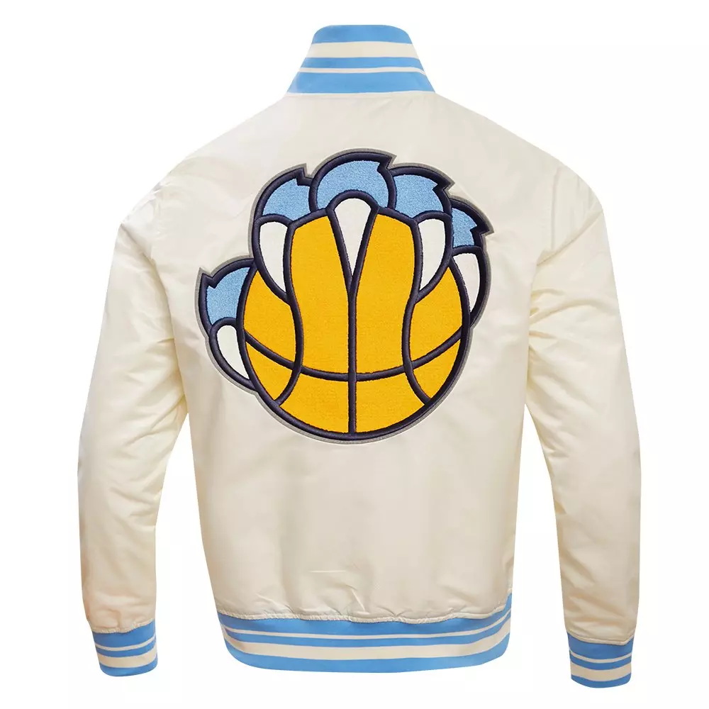 Pro Standard Men's NBA Memphis Grizzlies Retro Classic Rib Satin Jacket -Eggshell/Blue - EGGSHELL/BLUE