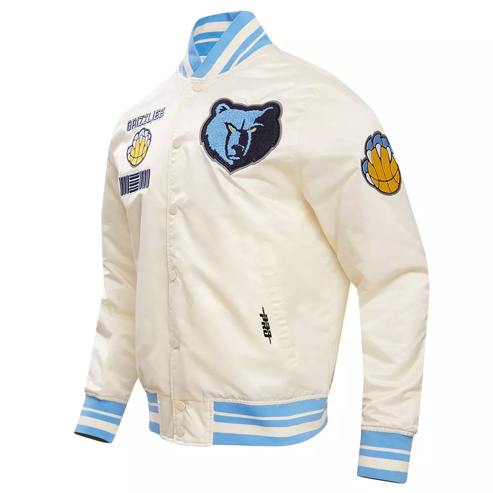 Pro Standard Men's NBA Memphis Grizzlies Retro Classic Rib Satin Jacket -Eggshell/Blue - EGGSHELL/BLUE
