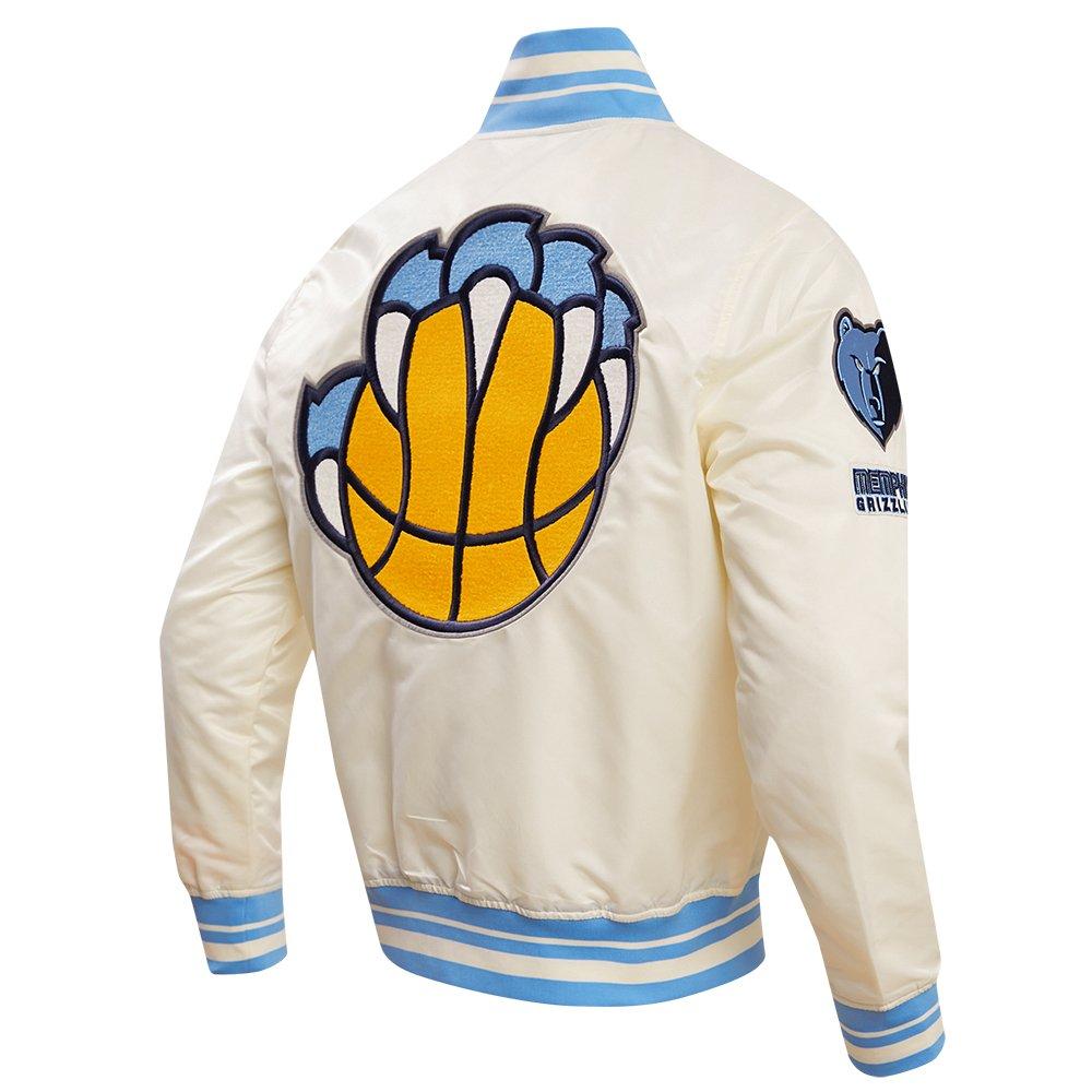Pro Standard Men's NBA Memphis Grizzlies Retro Classic Rib Satin Jacket - Eggshell/Blue - EGGSHELL/BLUE Thumbnail View 4