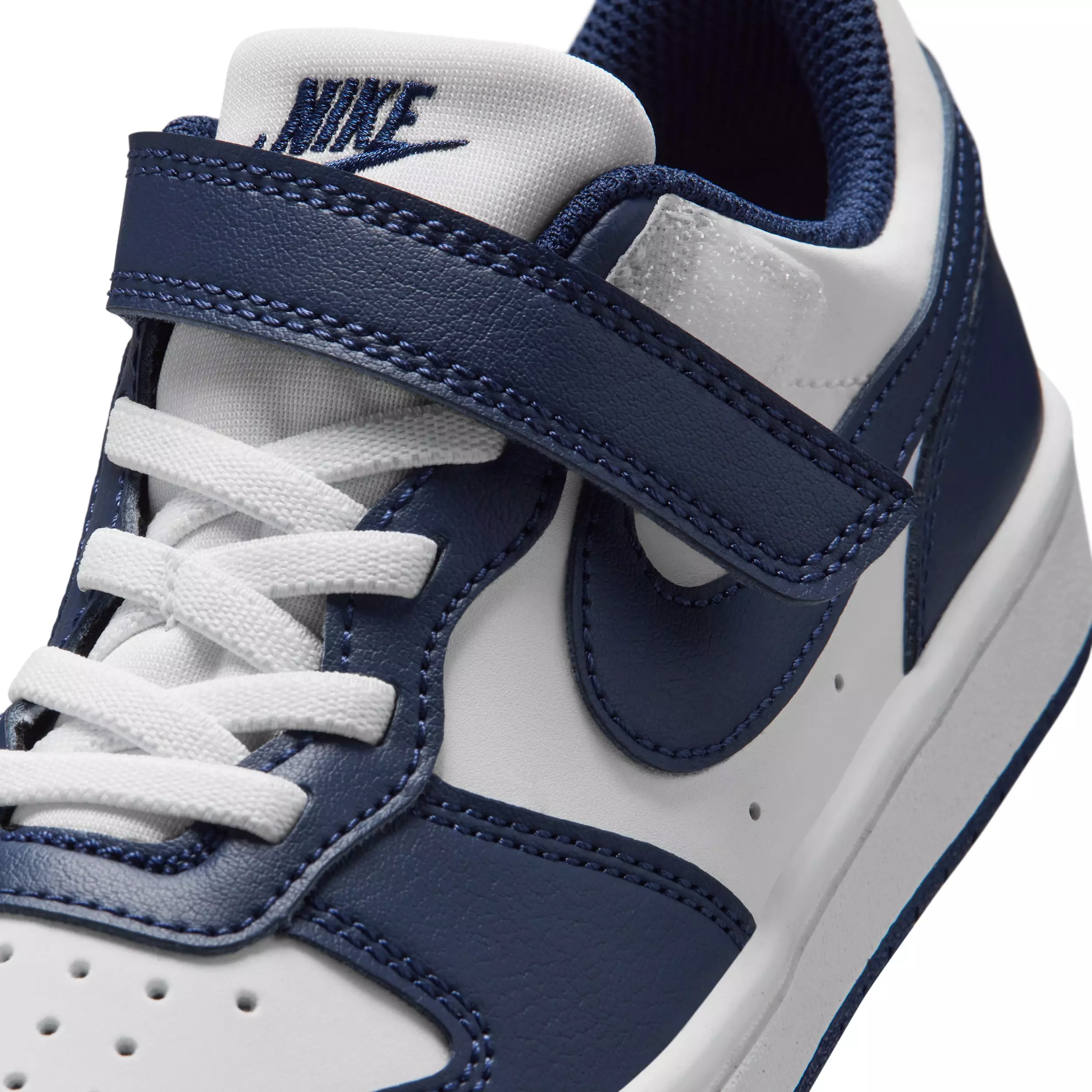 Nike Court Borough Low "White/White/Midnight Navy" Preschool Boys' Shoe - WHITE/WHITE/NAVY