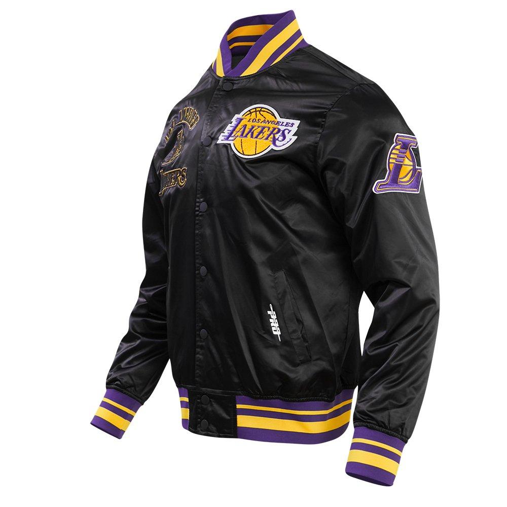 Pro Standard Men's NBA Los Angeles Lakers Retro Classic Rib Satin Jacket -Black/Purple/Yellow - BLACK/PURPLE/YELLOW Thumbnail View 3