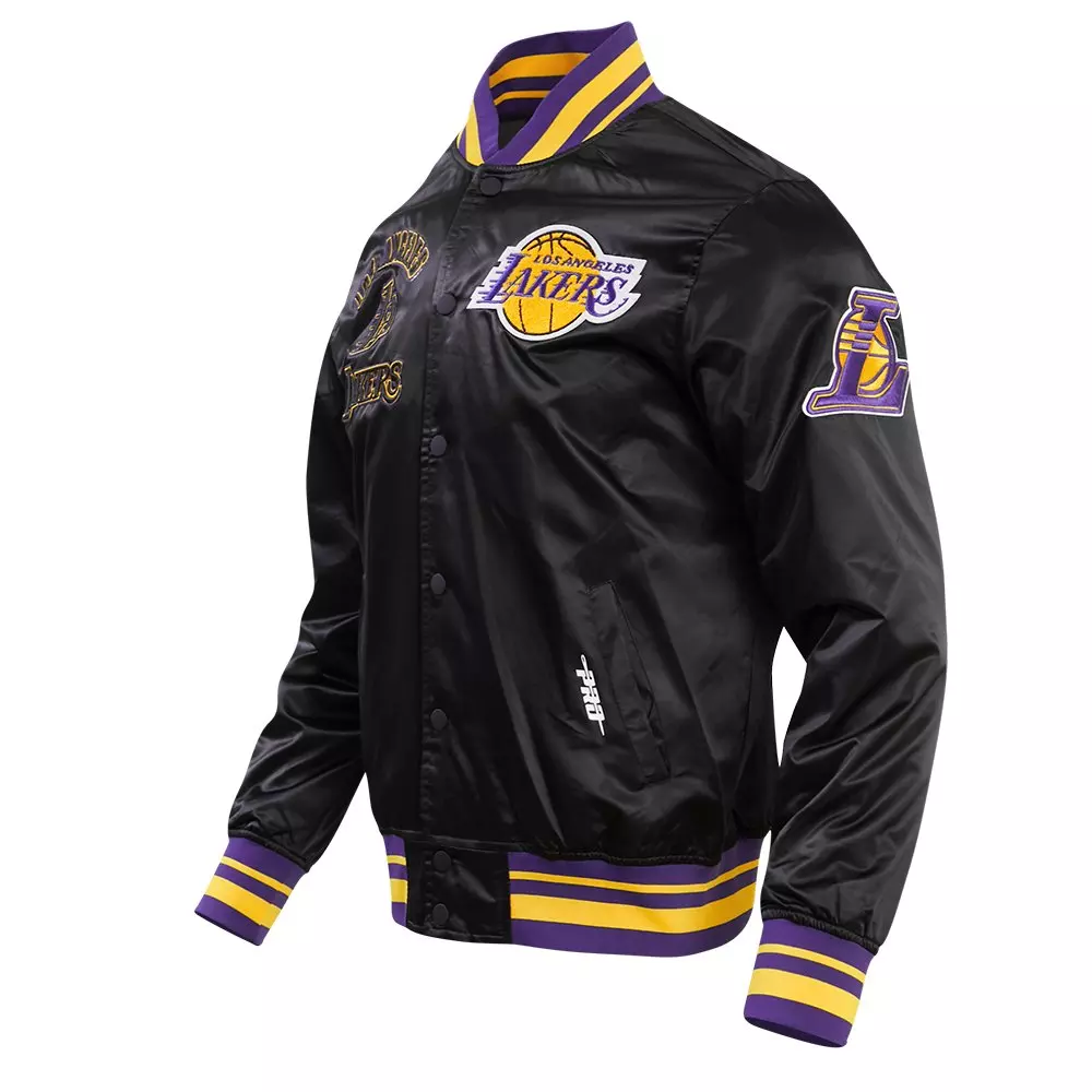Pro Standard Men's NBA Los Angeles Lakers Retro Classic Rib Satin Jacket -Black/Purple/Yellow - BLACK/PURPLE/YELLOW