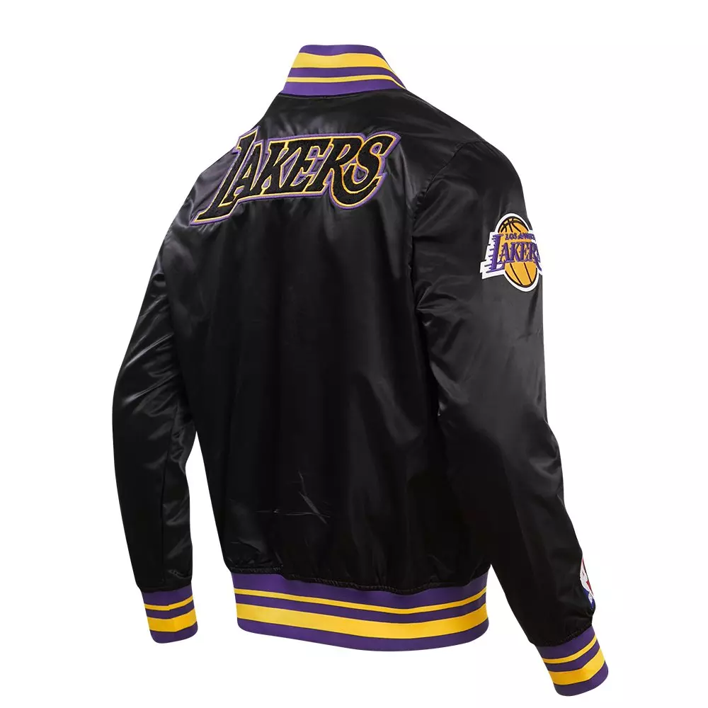 Pro Standard Men's NBA Los Angeles Lakers Retro Classic Rib Satin Jacket -Black/Purple/Yellow - BLACK/PURPLE/YELLOW