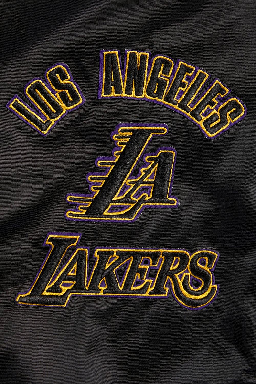 Pro Standard Men's NBA Los Angeles Lakers Retro Classic Rib Satin Jacket -Black/Purple/Yellow - BLACK/PURPLE/YELLOW Thumbnail View 6