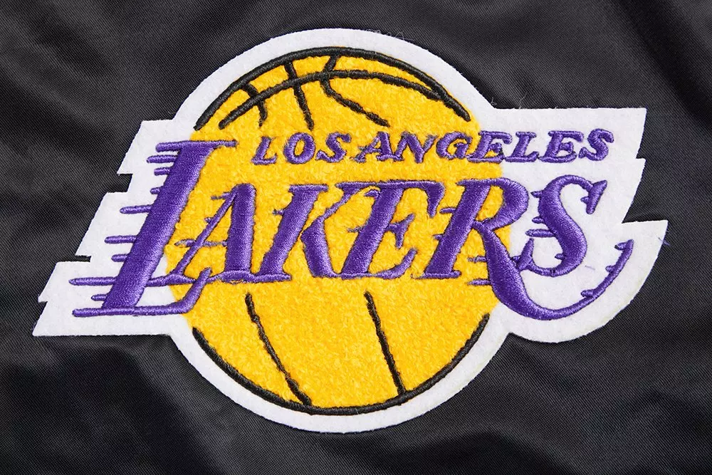 Pro Standard Men's NBA Los Angeles Lakers Retro Classic Rib Satin Jacket -Black/Purple/Yellow - BLACK/PURPLE/YELLOW