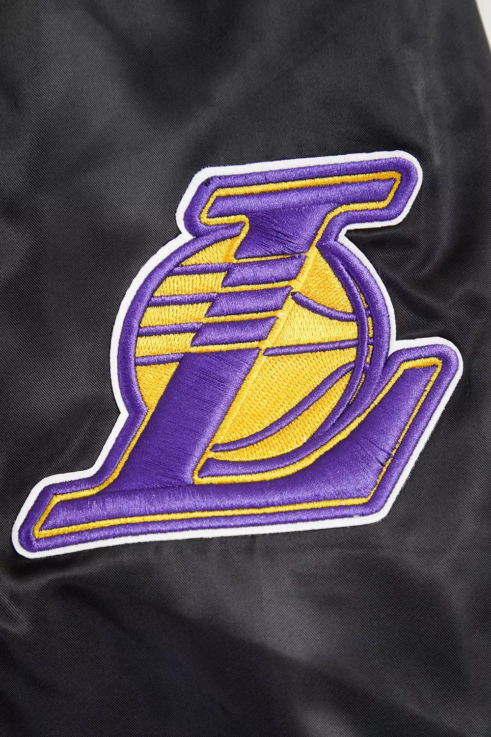 Pro Standard Men's NBA Los Angeles Lakers Retro Classic Rib Satin Jacket -Black/Purple/Yellow - BLACK/PURPLE/YELLOW