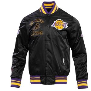 Pro Standard Men's NBA Los Angeles Lakers Retro Classic Rib Satin Jacket -Black/Purple/Yellow
