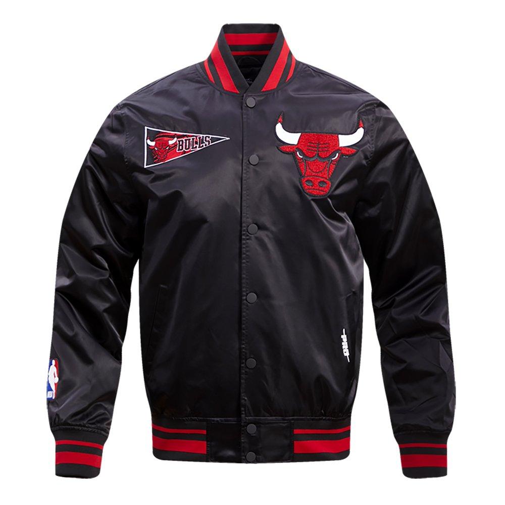 Pro Standard Men's NBA Chicago Bulls Retro Classic Rib Satin Jacket - Black/Red - BLACK/RED Thumbnail View 1