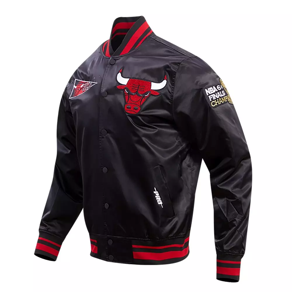 Pro Standard Men's NBA Chicago Bulls Retro Classic Rib Satin Jacket -Black/Red - BLACK/RED