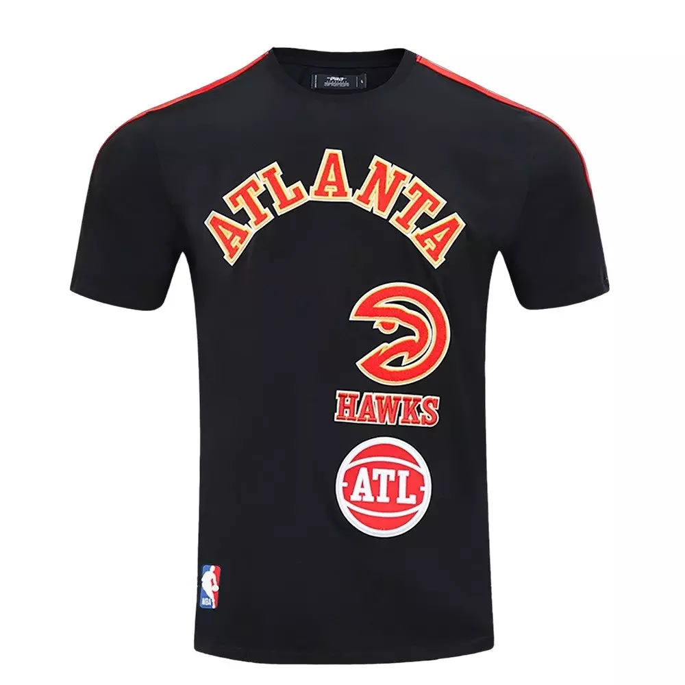 Pro Standard Men's NBA Atlanta Hawks Retro Classic SJ Striped Tee -Black/Red - BLACK/RED